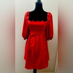 Lush red Linen peasant balloon sleeve babydoll mini dress large L valentines day